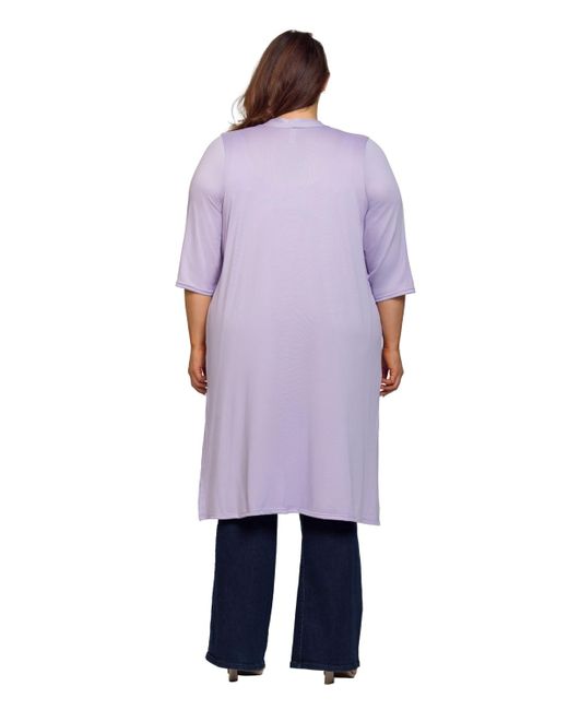 24seven Comfort Apparel Purple Plus Size Knee Length Duster Cardigan Sweater