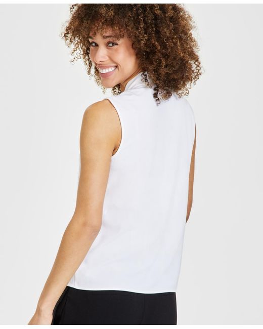 Kasper White Womens Tie Neck Blouse