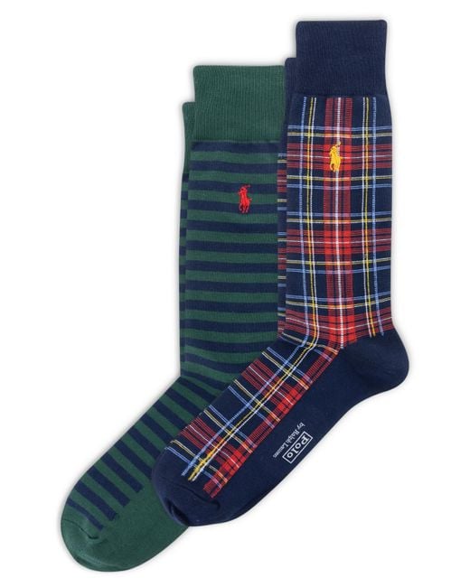 Polo Ralph Lauren Blue 2-pack Plaid And Stripe Socks for men