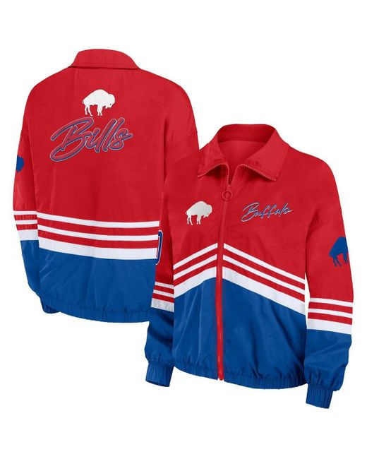 WEAR by Erin Andrews Red Distressed Buffalo Bills Vintage-like Throwback Windbreaker Full-zip Jacket