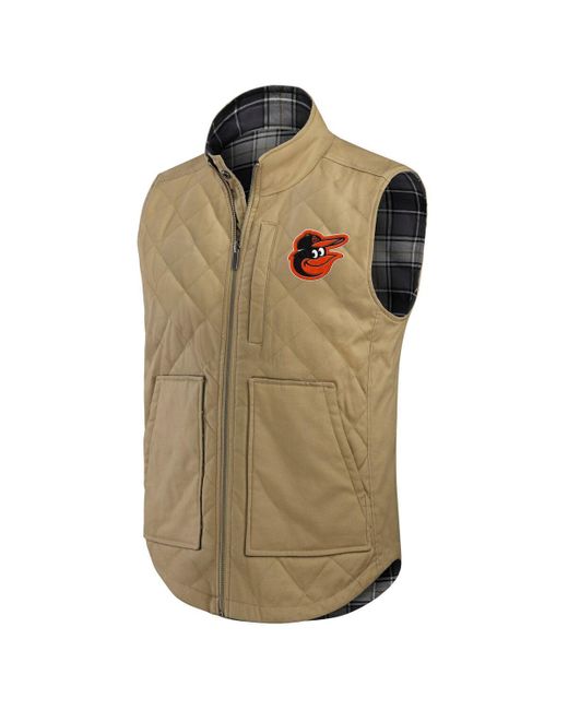 Fanatics Multicolor Tan/charcoal Baltimore Orioles Reversible Canvas Plaid Patch Full-zip Vest for men