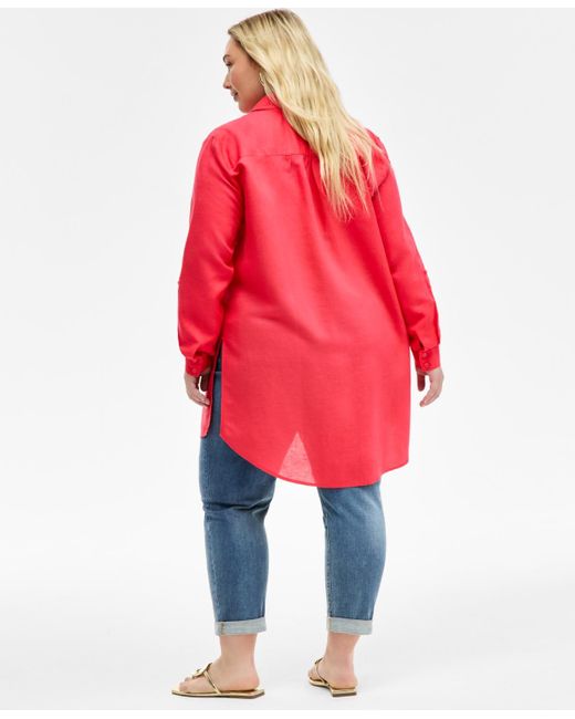 INC International Concepts Red Plus Size Linen-blend Tunic