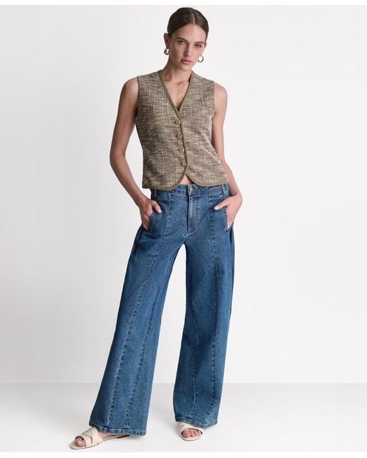 BCBGMAXAZRIA Blue V-neck Button-front Vest
