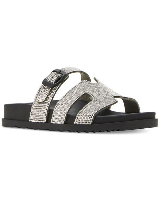 Madden Girl Brown Darling Rhinestone Embellished Footbed Slide Sandals