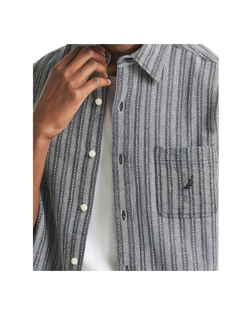 Nautica Gray Short Sleeve Dobby Stripe Button-front Shirt for men