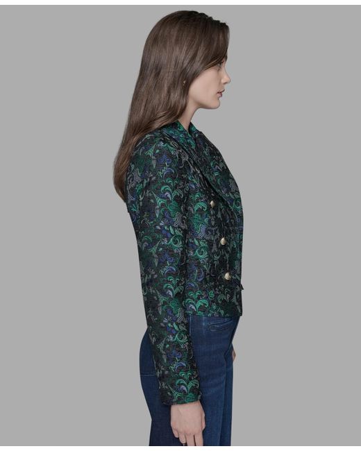 Karl Lagerfeld Multicolor Petite Jacquard Open-front Jacket