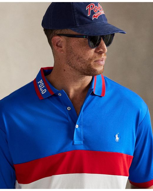 Polo Ralph Lauren Blue Big & Tall Striped Soft Cotton Polo Shirt for men
