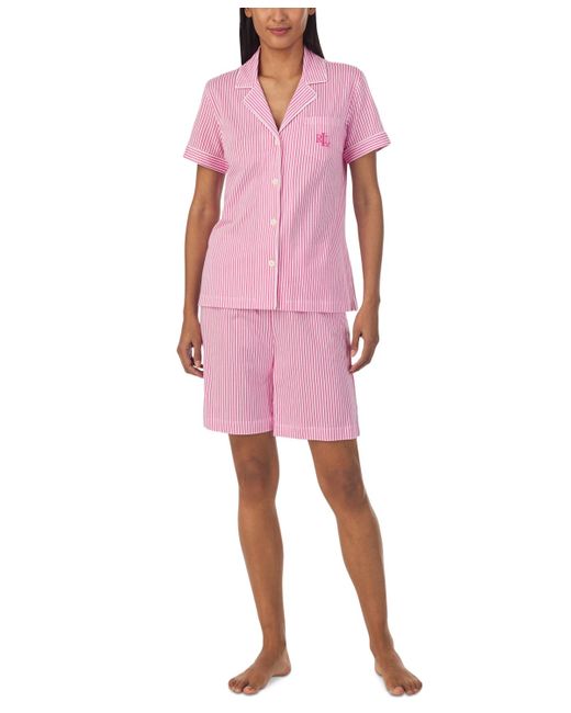 Lauren by Ralph Lauren Pink 2-pc. Short-sleeve Notch-collar Bermuda Pajama Set
