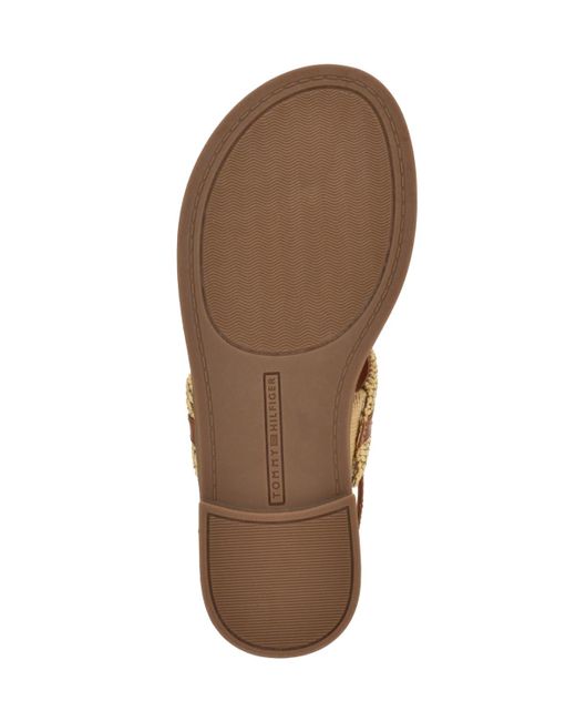 Tommy Hilfiger Brown Carree T-strap Flat Sandals
