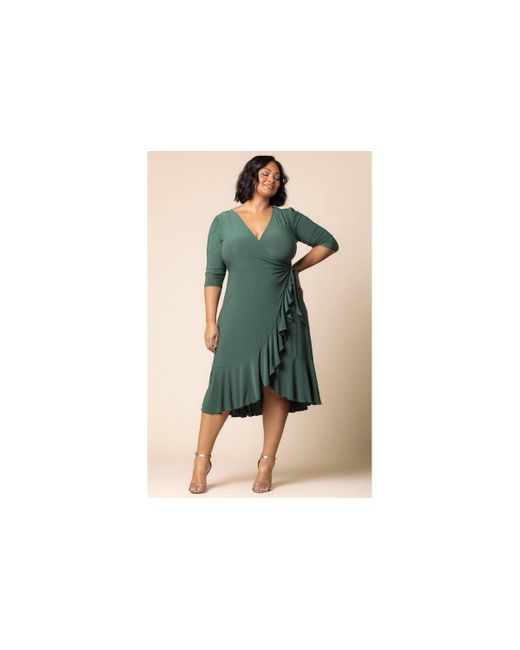 Kiyonna Black Plus Size Whimsy Ruffled Midi Wrap Dress