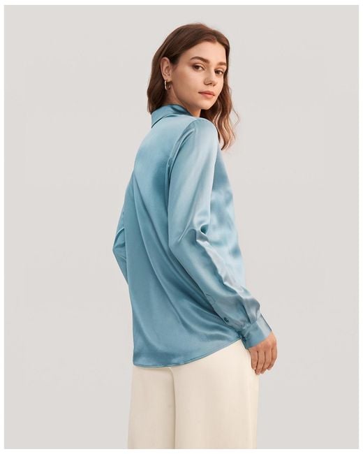 LILYSILK Blue Basic Concealed Placket Silk Shirt