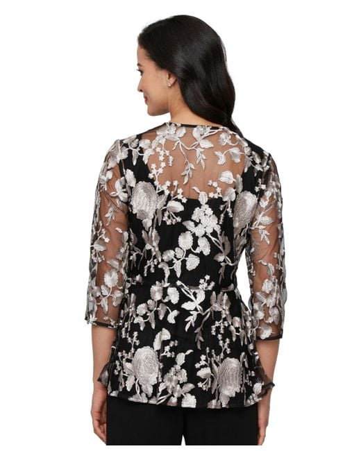 Alex Evenings Black Printed Tulle Jacket & Top Set