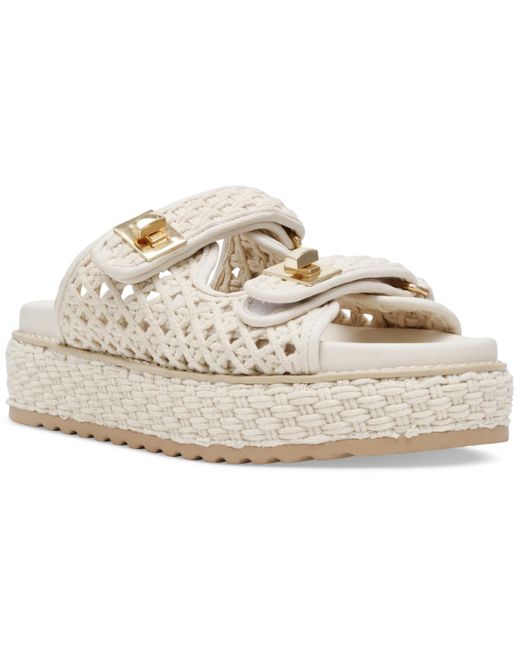 Steve Madden White Bigschmona Platform Buckle Footbed Slide Sandals