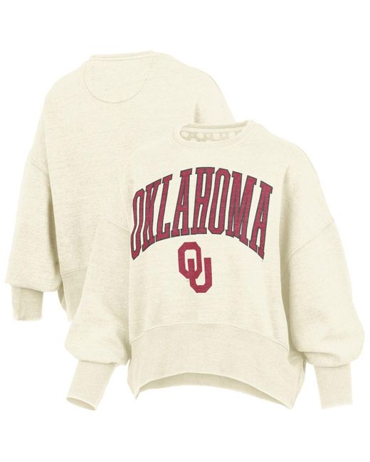 Pressbox White Oklahoma Sooners Oversized Waist-length Crewneck Sweatshirt
