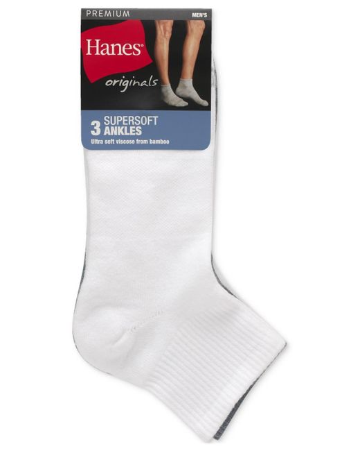 Hanes White Originals Premium Supersoft Ankle Socks for men