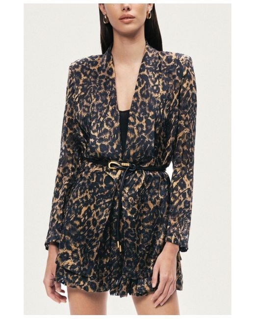 Nocturne Black Printed Leopard Belted Jacket