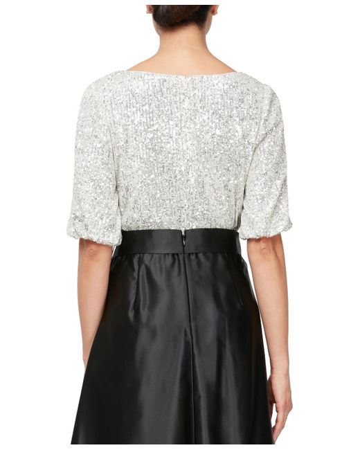 Alex Evenings Black Sequined Puff-sleeve Blouse