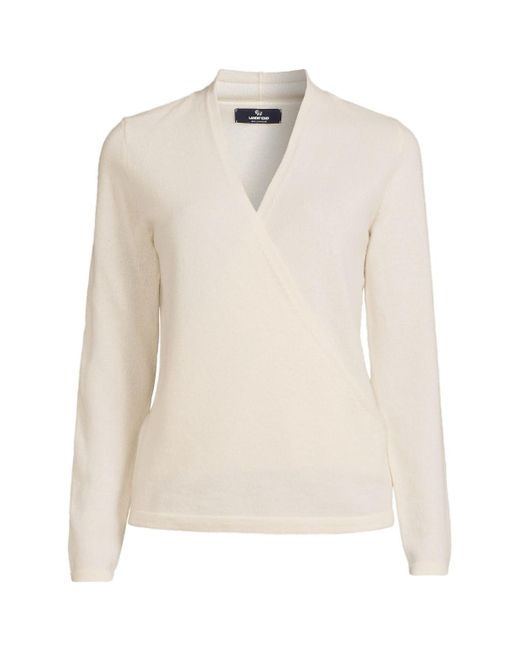 Lands' End White Cashmere Long Sleeve Wrap Sweater