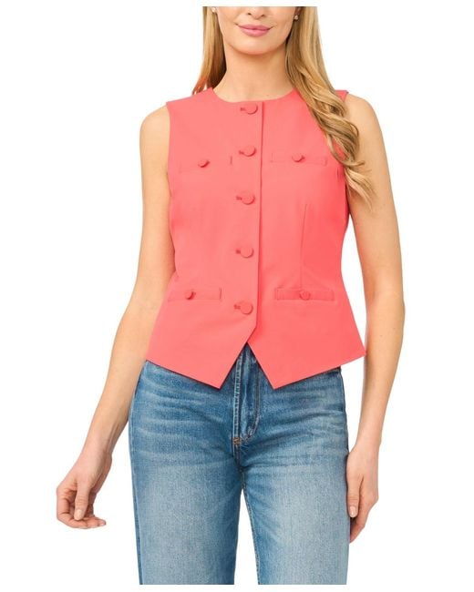 Cece Red Crewneck Button-up Vest