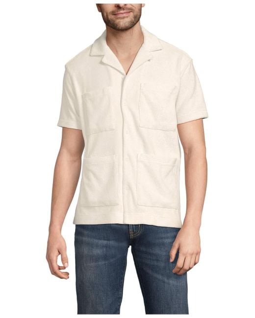 Lands' End White Short Sleeve Textured Terry Camp Collar for men