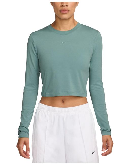 Nike Blue Sportswear Chill Knit Slim Long-sleeve Cropped Top