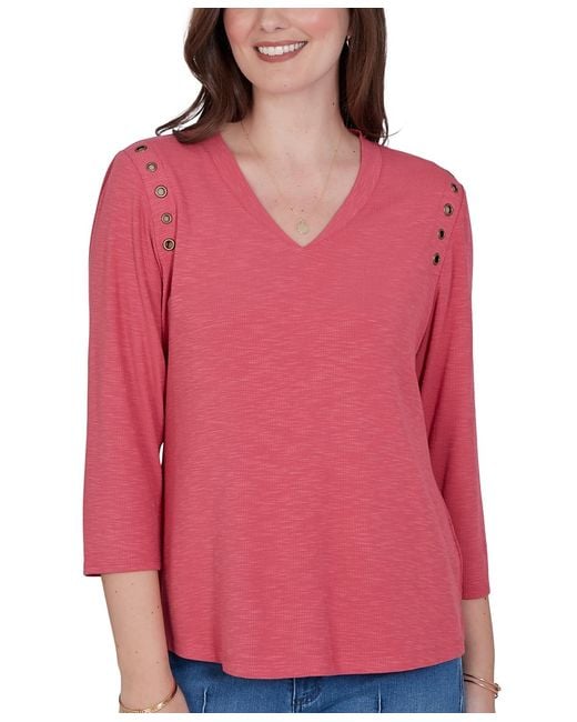 Ruby Rd Red Petite Solid Rib Top