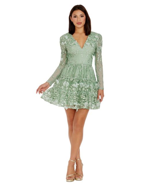 Dress the Population Green Kari Embroidered Fit & Flare Dress
