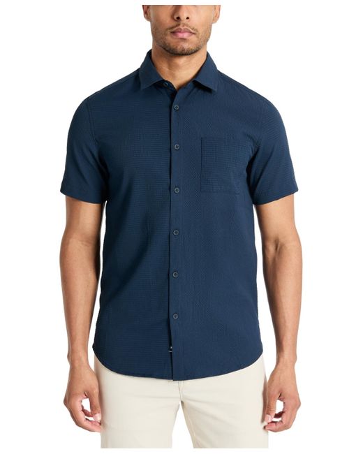 Kenneth Cole Blue Slim Fit Short-sleeve Mixed Media Sport Shirt for men