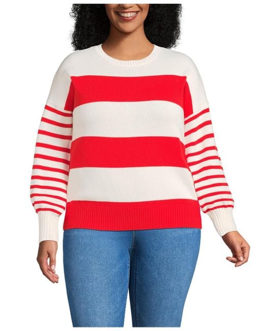 Lands' End Red Plus Size Drifter Jersey Crewneck Sweater