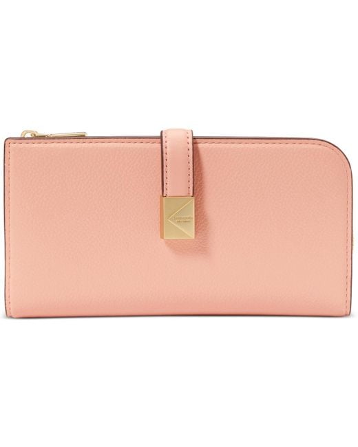 Kate Spade Pink Deco Pebbled Leather Zip Slim Wallet