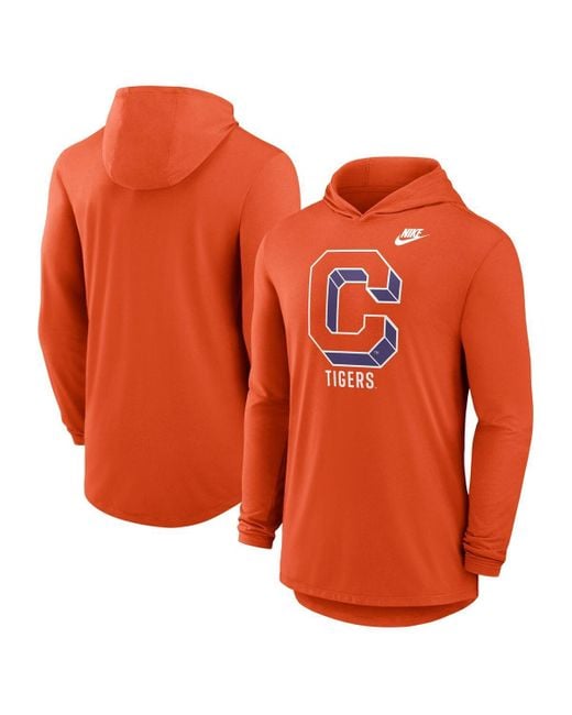 Nike Orange Clemson Tigers Legacy Tri-blend Dri-fit Long Sleeve Hoodie T-shirt for men
