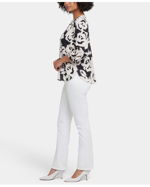 NYDJ Gray Pintuck Split Round Neck Top