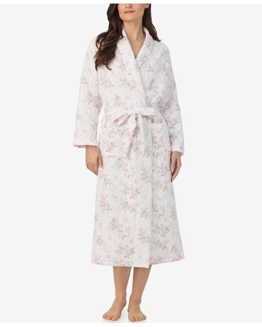 Eileen West White Long Sleeve Diamond Quilt Ballet Wrap Robe