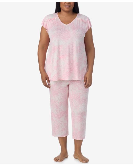 Ellen Tracy Pink Plus Size Short Sleeve Cropped Pajama Set