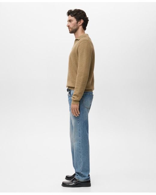 Mango Natural Knitted Structured Polo Sweater for men