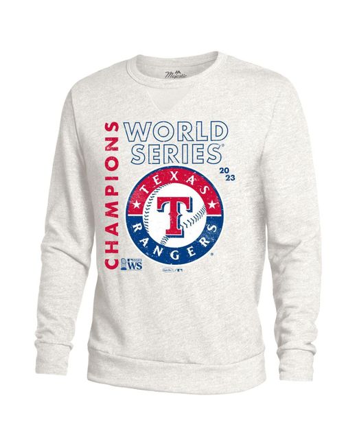 Majestic White Threads Texas Rangers 2023 World Series Champions Tri-blend Pullover Sweatshirt for men