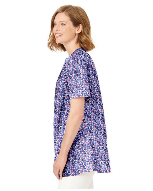 Woman Within Blue Plus Size Pintucked Half-button Tunic