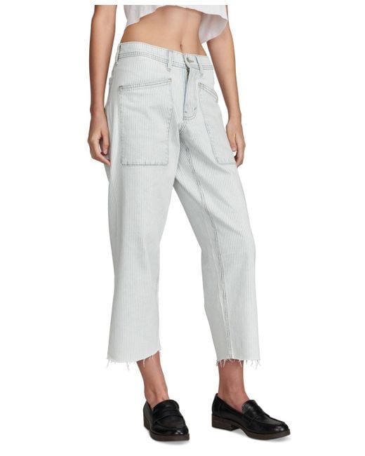 Lucky Brand White Striped Patch-pocket Wide-leg Jeans