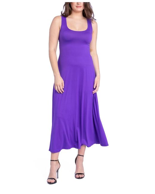 24seven Comfort Apparel Purple Relaxed Sleeveless Tunic A-line Long Dress