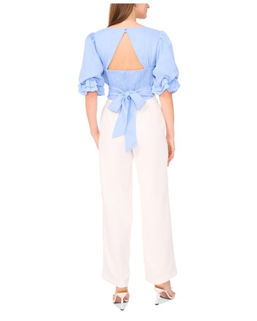 Parker Blue The Lona Square-neck Blouson-sleeve Blouse