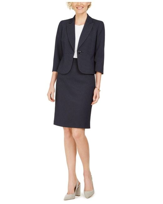 Le Suit Two-tone Tweed Skirt Suit in Blue | Lyst