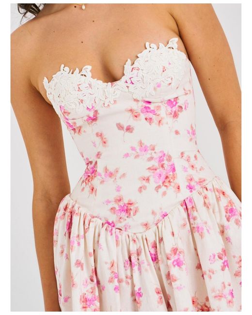 Miss Circle Samara Floral Drop Waist Linen Corset Puffy Mini Dress in Pink | Lyst Miss Circle Samara Floral Drop Waist Linen Corset Puffy Mini Dress in Pink | Lyst