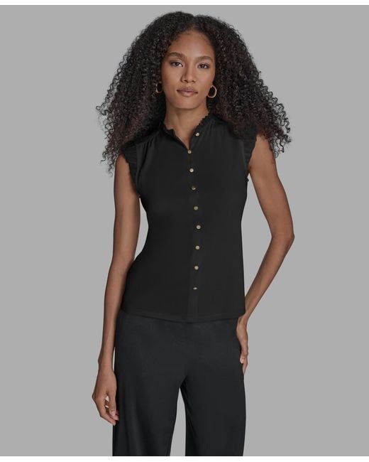 BCBGMAXAZRIA Gray Sleeveless Button Down Blouse