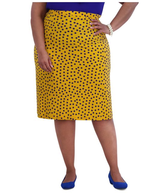 Kasper Yellow Ity Dot-print A-line Pull-on Skirt