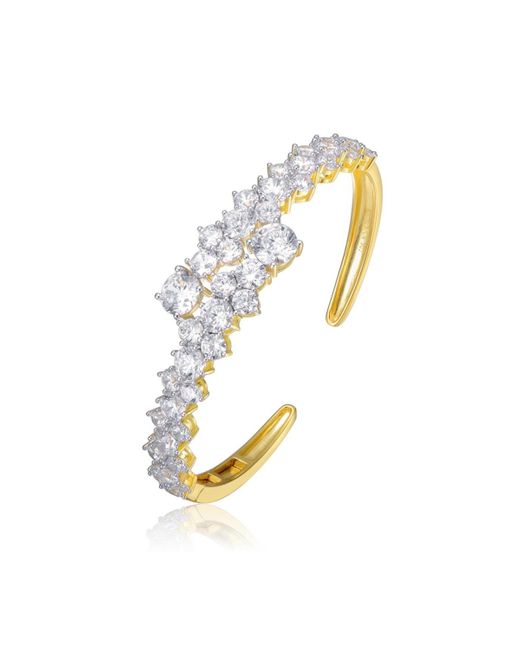 Genevive Jewelry White Sterling Silver 14k Plated Cubic Zirconia Bypass Bangle Bracelet.