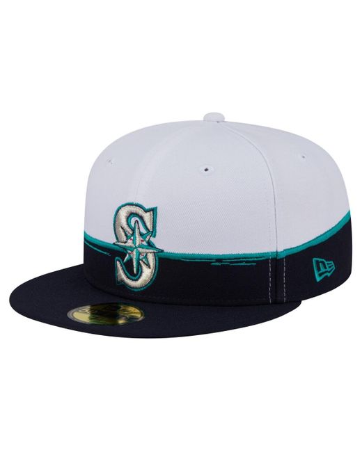 KTZ Blue Navy/white Seattle Mariners Paint Stroke 59fiftyâ Fitted Hat for men