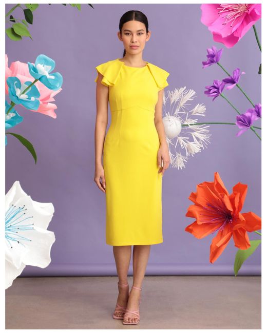 Maggy London Yellow Pleated-sleeve Empire Midi Dress