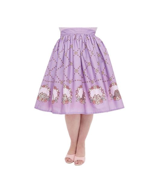 Unique Vintage Purple Plus Size Printed Woven Gellar Swing Skirt
