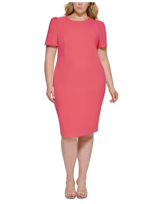 Calvin Klein Pink Plus Size Short-sleeve Scuba Crepe Dress