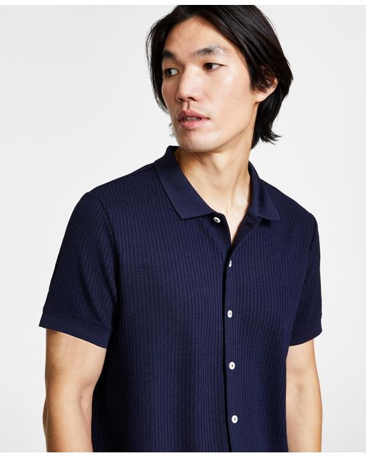 Guess Blue Pointelle Short Sleeve Knit Shirt for men